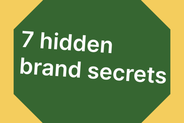 A yello and green graphic content with text "7 hidden brand secrets" to illustrates design of corporate identity