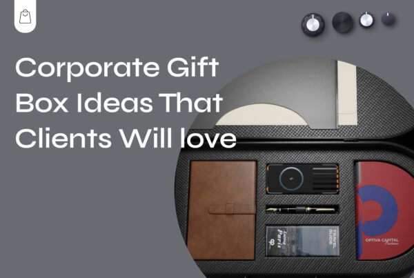 Corporate gift box ideas graphic content containing diary, pen, power bank and a travel guide.